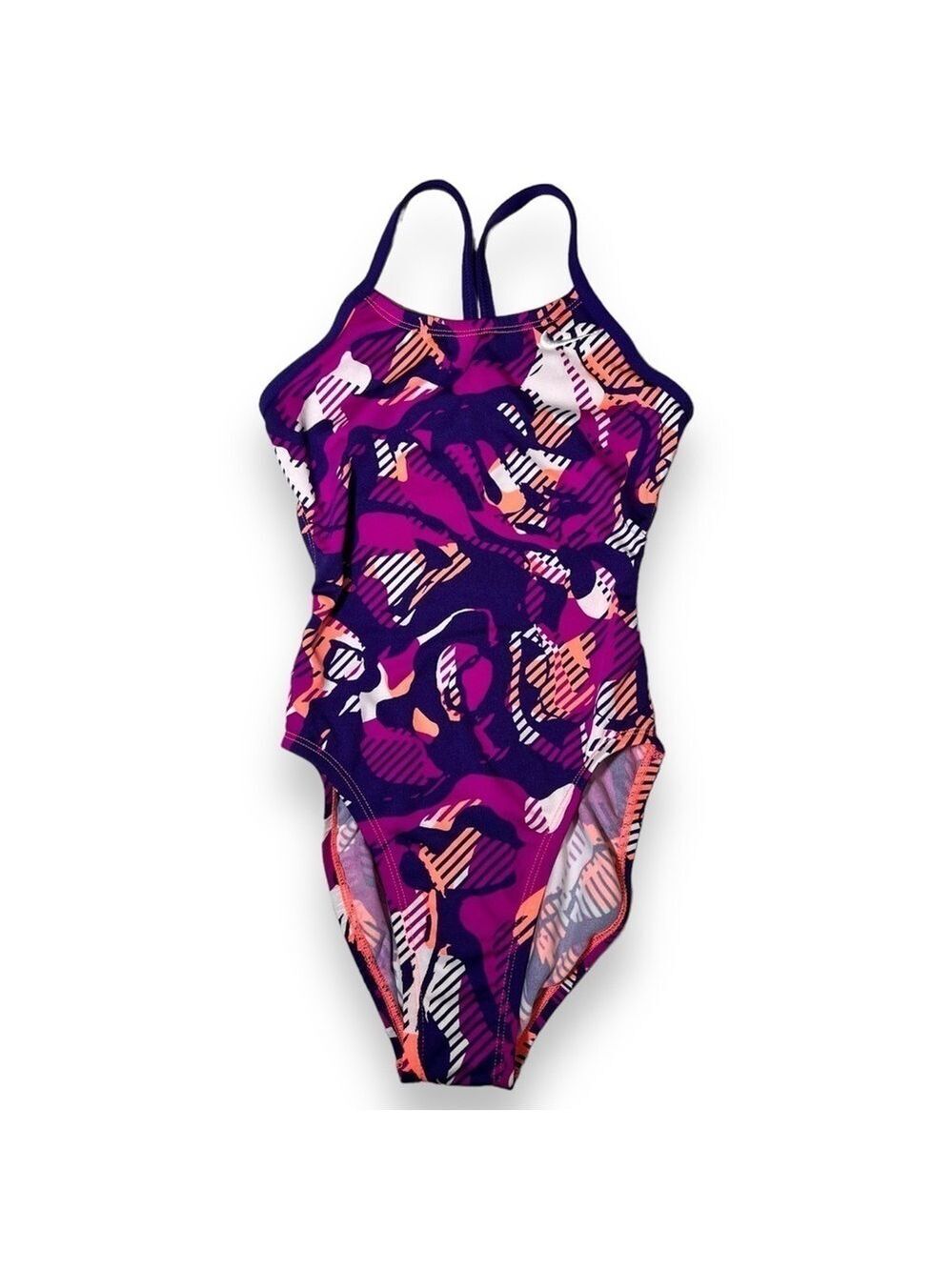 Nike Girl’s Floral Camo Cut-Out One Piece Swimsuit Lava Glow Size 24 (10)